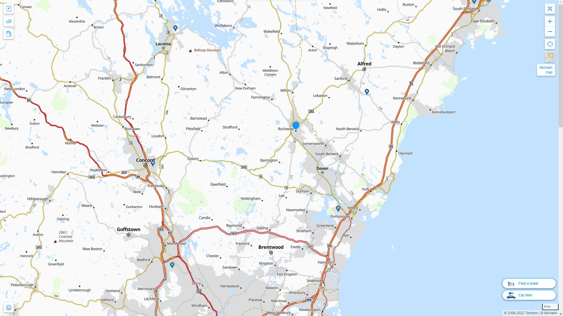 Rochester New Hampshire Highway and Road Map